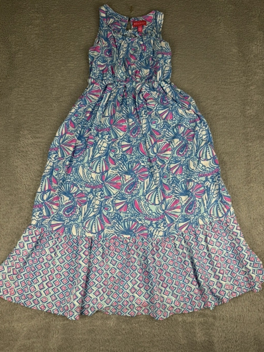 Lilly Pulitzer Blue, Pink & White Sleeveless Maxi Dress